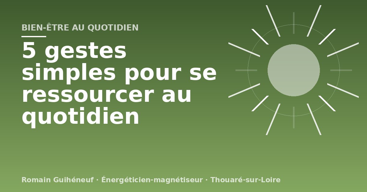 Illustration de soleil et rayons sur fond vert pour un article sur cinq gestes simples de ressourcement